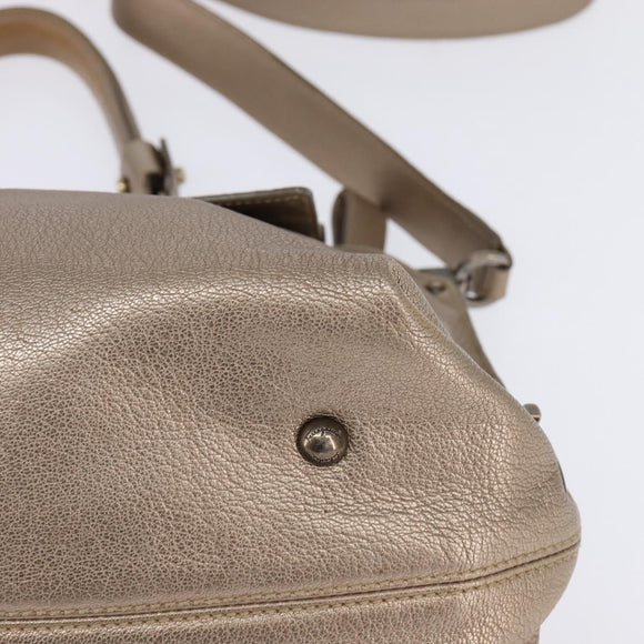 Salvatore Ferragamo Gancini Hand Bag Leather 2way Beige Gold Auth BA5964