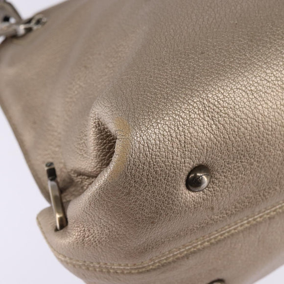 Salvatore Ferragamo Gancini Hand Bag Leather 2way Beige Gold Auth BA5964