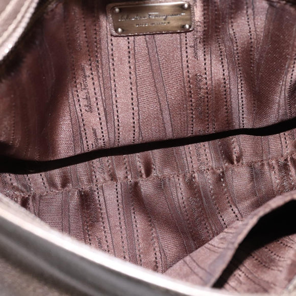 Salvatore Ferragamo Gancini Hand Bag Leather 2way Beige Gold Auth BA5964