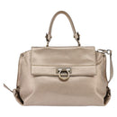 Salvatore Ferragamo Gancini Hand Bag Leather 2way Beige Gold Auth BA5964-13