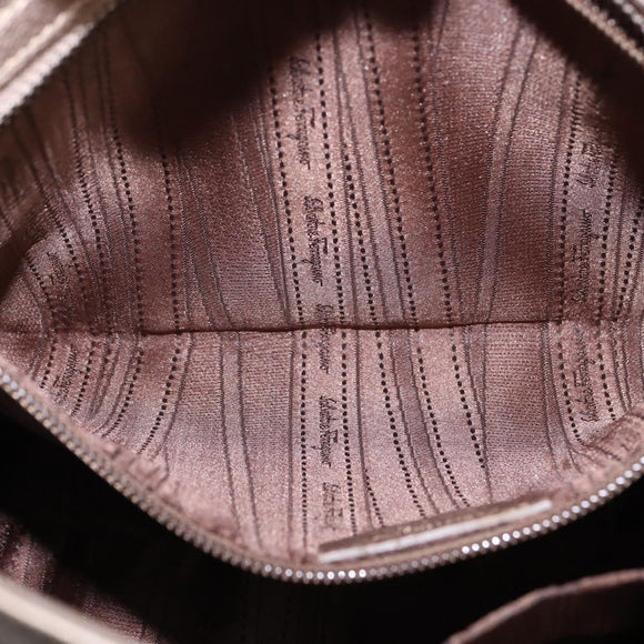 Salvatore Ferragamo Gancini Hand Bag Leather 2way Beige Gold Auth BA5964