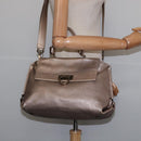Salvatore Ferragamo Gancini Hand Bag Leather 2way Beige Gold Auth BA5964-24