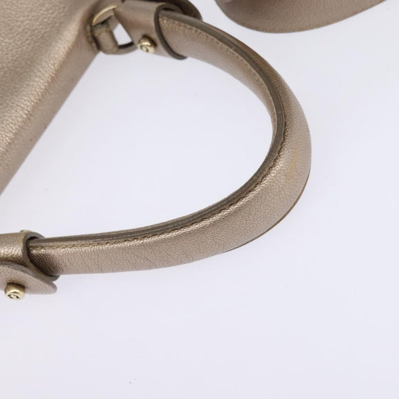 Salvatore Ferragamo Gancini Hand Bag Leather 2way Beige Gold Auth BA5964