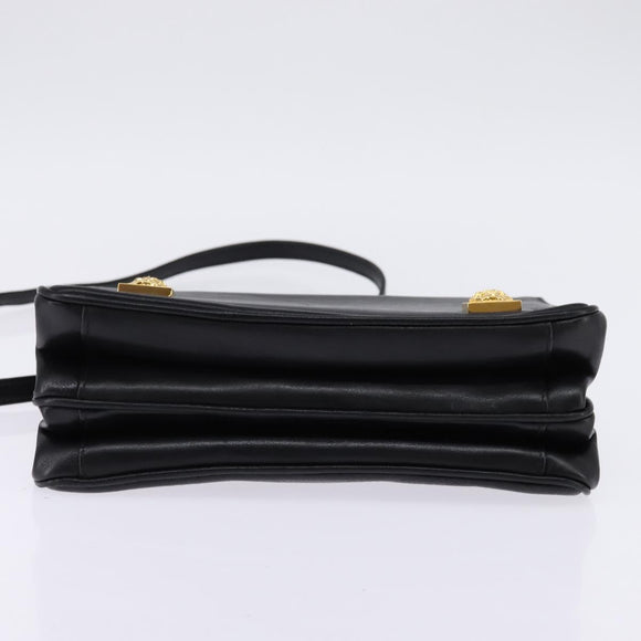 Gianni Versace Hand Bag Leather 2way Black Gold Auth BA5965