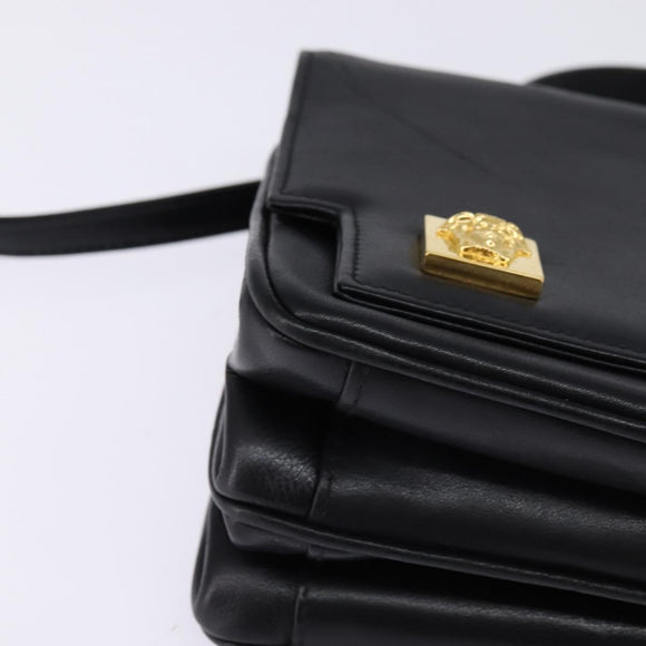 Gianni Versace Hand Bag Leather 2way Black Gold Auth BA5965