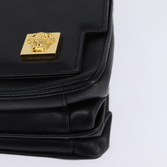 Gianni Versace Hand Bag Leather 2way Black Gold Auth BA5965
