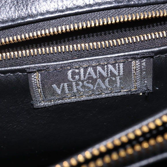 Gianni Versace Hand Bag Leather 2way Black Gold Auth BA5965