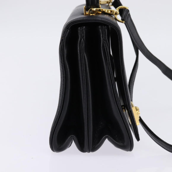 Gianni Versace Hand Bag Leather 2way Black Gold Auth BA5965