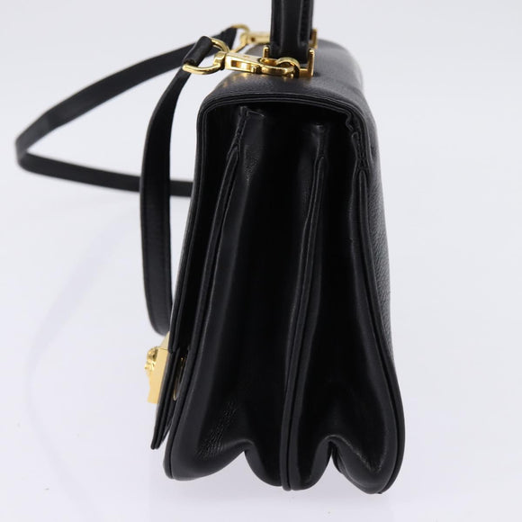 Gianni Versace Hand Bag Leather 2way Black Gold Auth BA5965