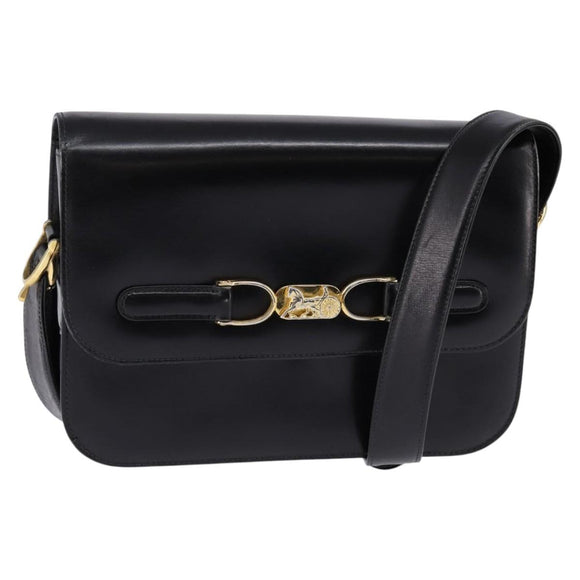 CELINE Shoulder Bag Leather Black Gold Auth BA5966