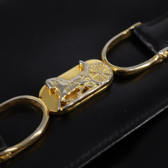 CELINE Shoulder Bag Leather Black Gold Auth BA5966