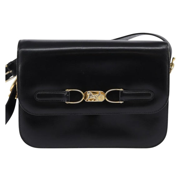 CELINE Shoulder Bag Leather Black Gold Auth BA5966