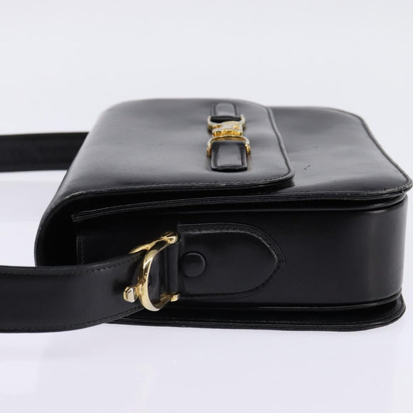 CELINE Shoulder Bag Leather Black Gold Auth BA5966