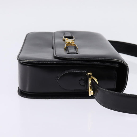 CELINE Shoulder Bag Leather Black Gold Auth BA5966