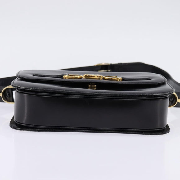 CELINE Shoulder Bag Leather Black Gold Auth BA5966