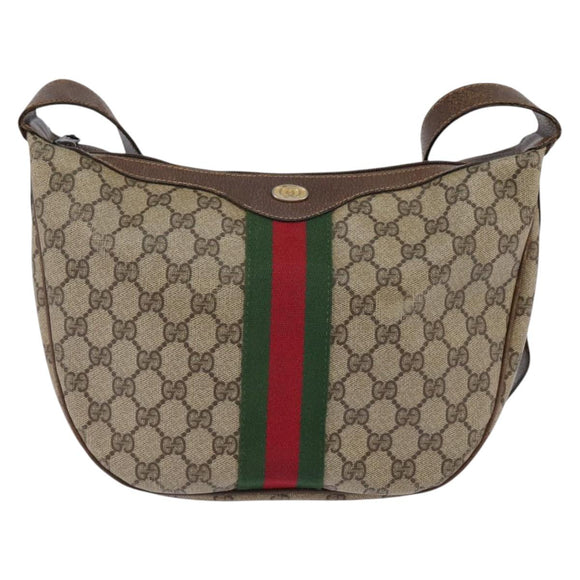 GUCCI GG Supreme Web Sherry Line Shoulder Bag PVC Beige Gold Auth BA5968