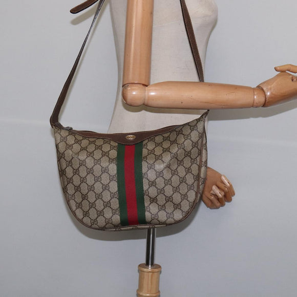 GUCCI GG Supreme Web Sherry Line Shoulder Bag PVC Beige Gold Auth BA5968