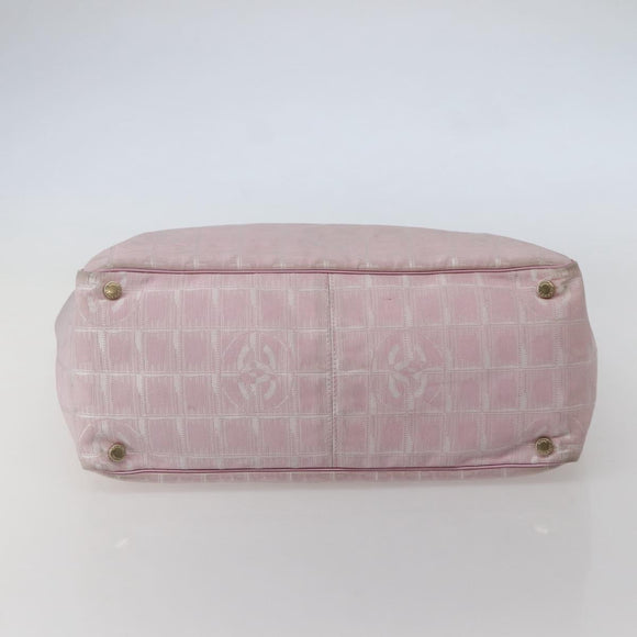 CHANEL New Travel Line Tote Bag Nylon Pink Gold CC Auth BA5975
