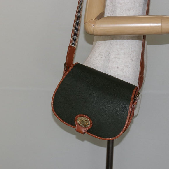 Burberrys Shoulder Bag Leather Green Gold Auth BA5978