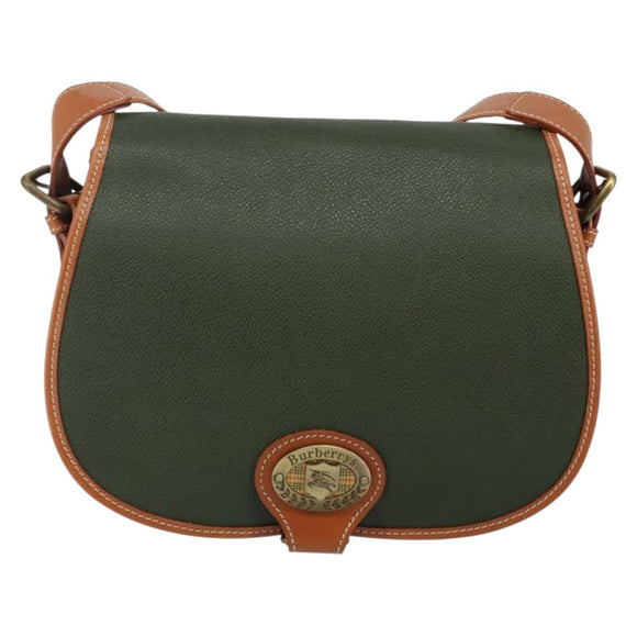 Burberrys Shoulder Bag Leather Green Gold Auth BA5978