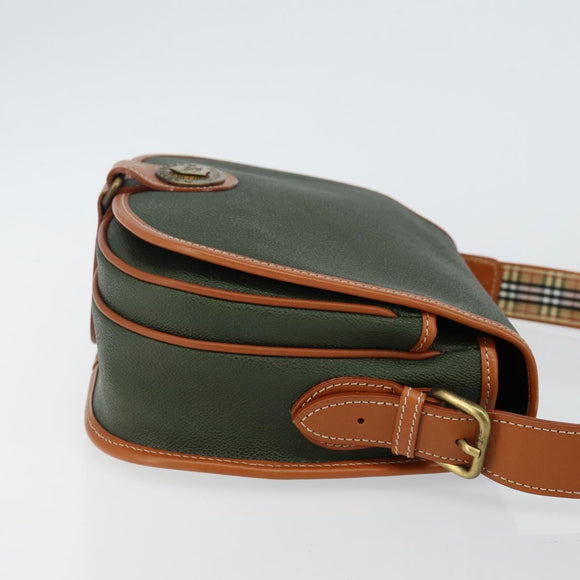 Burberrys Shoulder Bag Leather Green Gold Auth BA5978