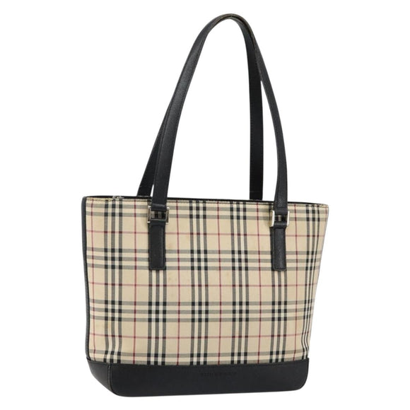 BURBERRY Nova Check Tote Bag Canvas Beige Silver Auth BA5979