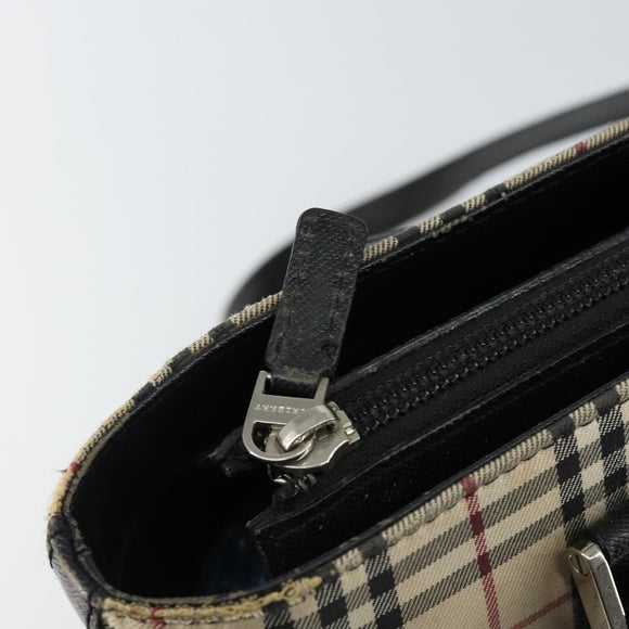 BURBERRY Nova Check Tote Bag Canvas Beige Silver Auth BA5979