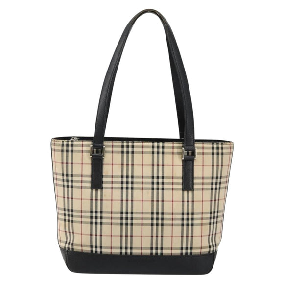 BURBERRY Nova Check Tote Bag Canvas Beige Silver Auth BA5979