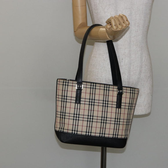 BURBERRY Nova Check Tote Bag Canvas Beige Silver Auth BA5979