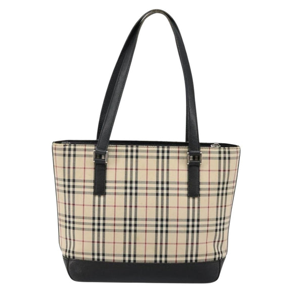 BURBERRY Nova Check Tote Bag Canvas Beige Silver Auth BA5979