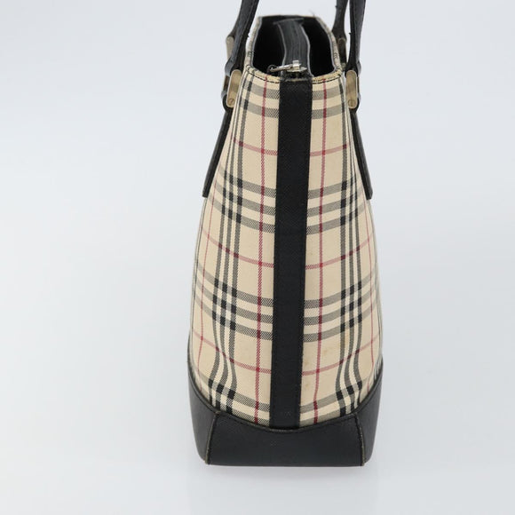 BURBERRY Nova Check Tote Bag Canvas Beige Silver Auth BA5979