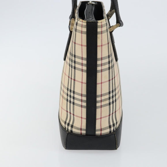 BURBERRY Nova Check Tote Bag Canvas Beige Silver Auth BA5979
