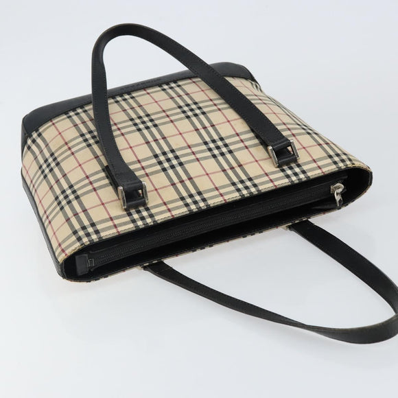 BURBERRY Nova Check Tote Bag Canvas Beige Silver Auth BA5979