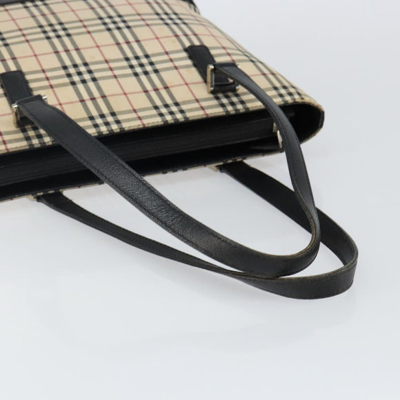 BURBERRY Nova Check Tote Bag Canvas Beige Silver Auth BA5979