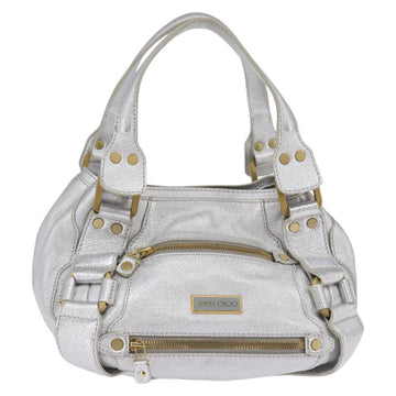 Jimmy Choo Hand Bag Leather Silver Gold Auth BA5980