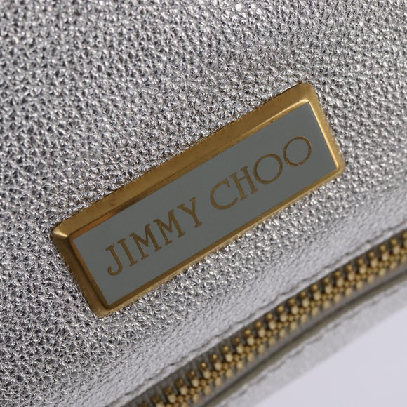 Jimmy Choo Hand Bag Leather Silver Gold Auth BA5980