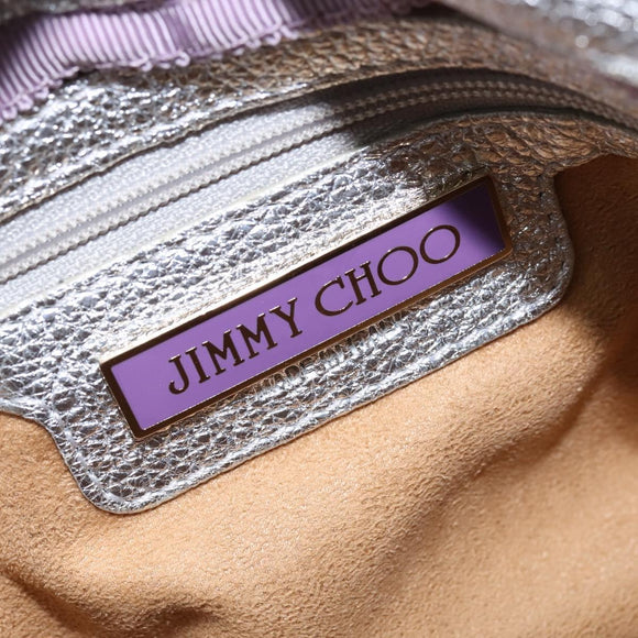 Jimmy Choo Hand Bag Leather Silver Gold Auth BA5980