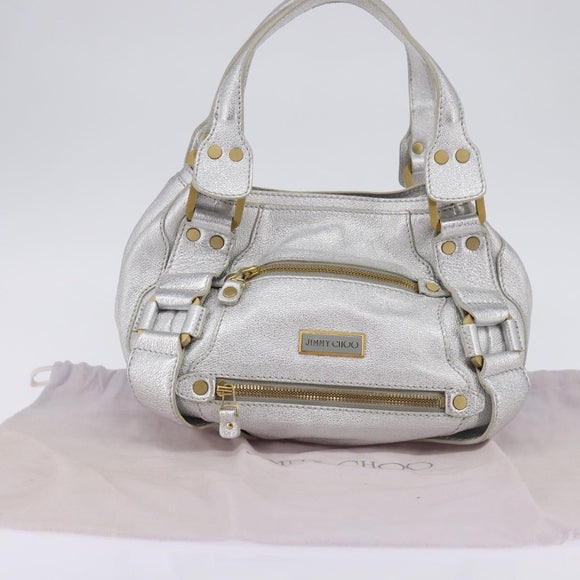 Jimmy Choo Hand Bag Leather Silver Gold Auth BA5980