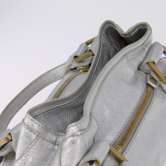 Jimmy Choo Hand Bag Leather Silver Gold Auth BA5980