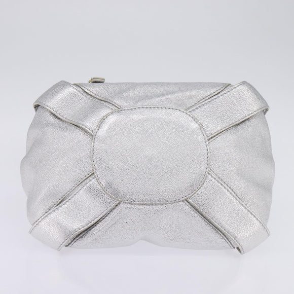 Jimmy Choo Hand Bag Leather Silver Gold Auth BA5980