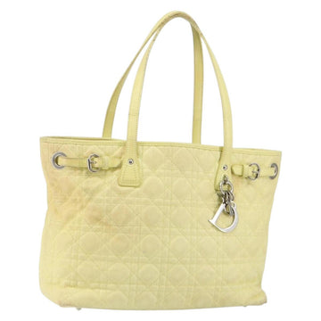 Christian Dior Canage Tote Bag Coated Canvas Yellow Silver Auth BA5981