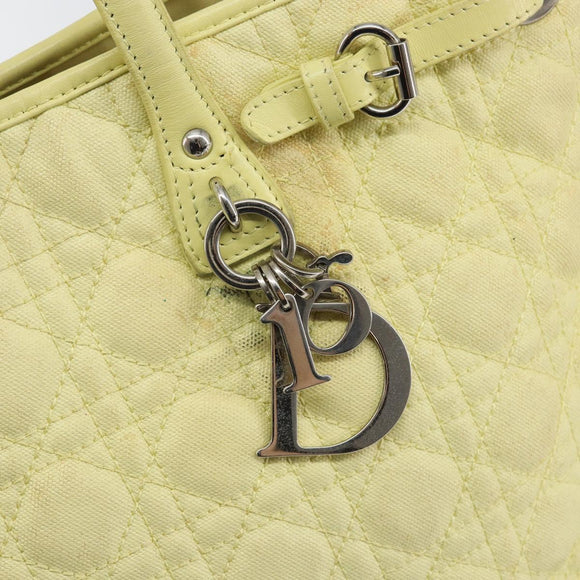 Christian Dior Canage Tote Bag Coated Canvas Yellow Silver Auth BA5981