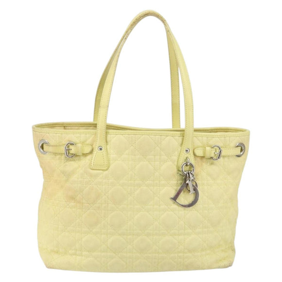 Christian Dior Canage Tote Bag Coated Canvas Yellow Silver Auth BA5981