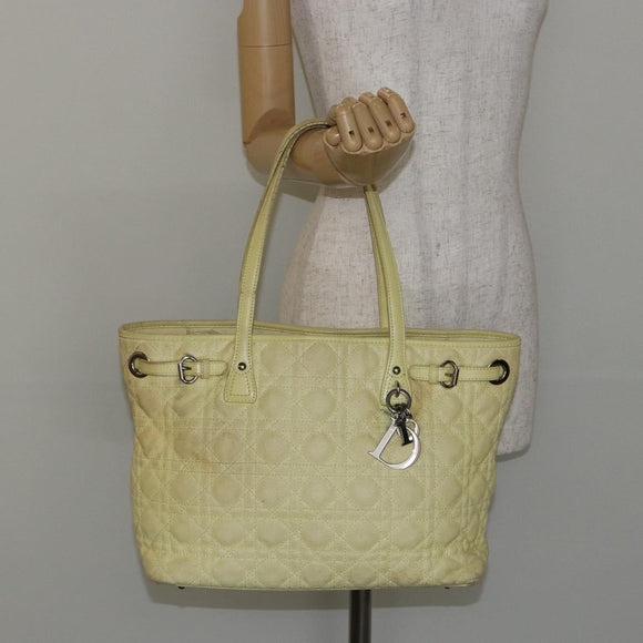 Christian Dior Canage Tote Bag Coated Canvas Yellow Silver Auth BA5981
