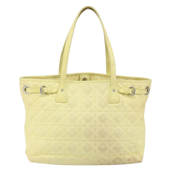 Christian Dior Canage Tote Bag Coated Canvas Yellow Silver Auth BA5981