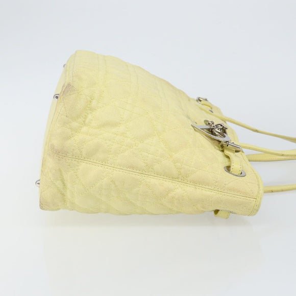 Christian Dior Canage Tote Bag Coated Canvas Yellow Silver Auth BA5981