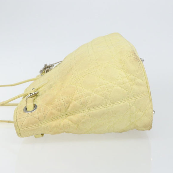 Christian Dior Canage Tote Bag Coated Canvas Yellow Silver Auth BA5981