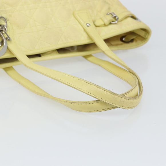 Christian Dior Canage Tote Bag Coated Canvas Yellow Silver Auth BA5981