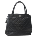CHANEL Matelasse Tote Bag Leather Black Silver CC Auth BA5989-1
