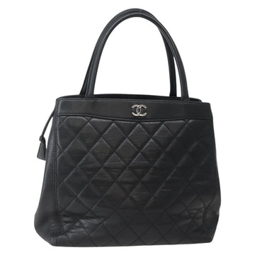 CHANEL Matelasse Tote Bag Leather Black Silver CC Auth BA5989